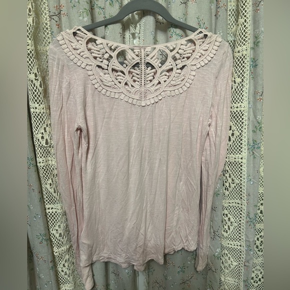 Anthropologie Meadow Rue Bobbin Lace Light Pink Long Sleeve Top Size XS - Picture 2 of 3